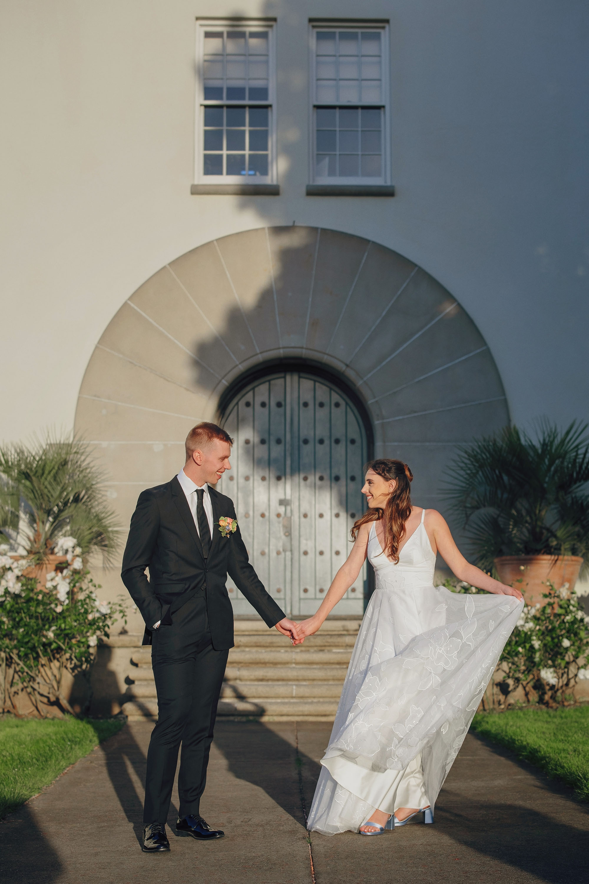 gorgeous golden hour light for bride and groom sunset portraits by Love Knot Photography